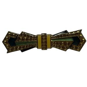 Pierre Bex Style Brooch Pin Enamel Bow Art Deco Style Geometric Vintage Bar